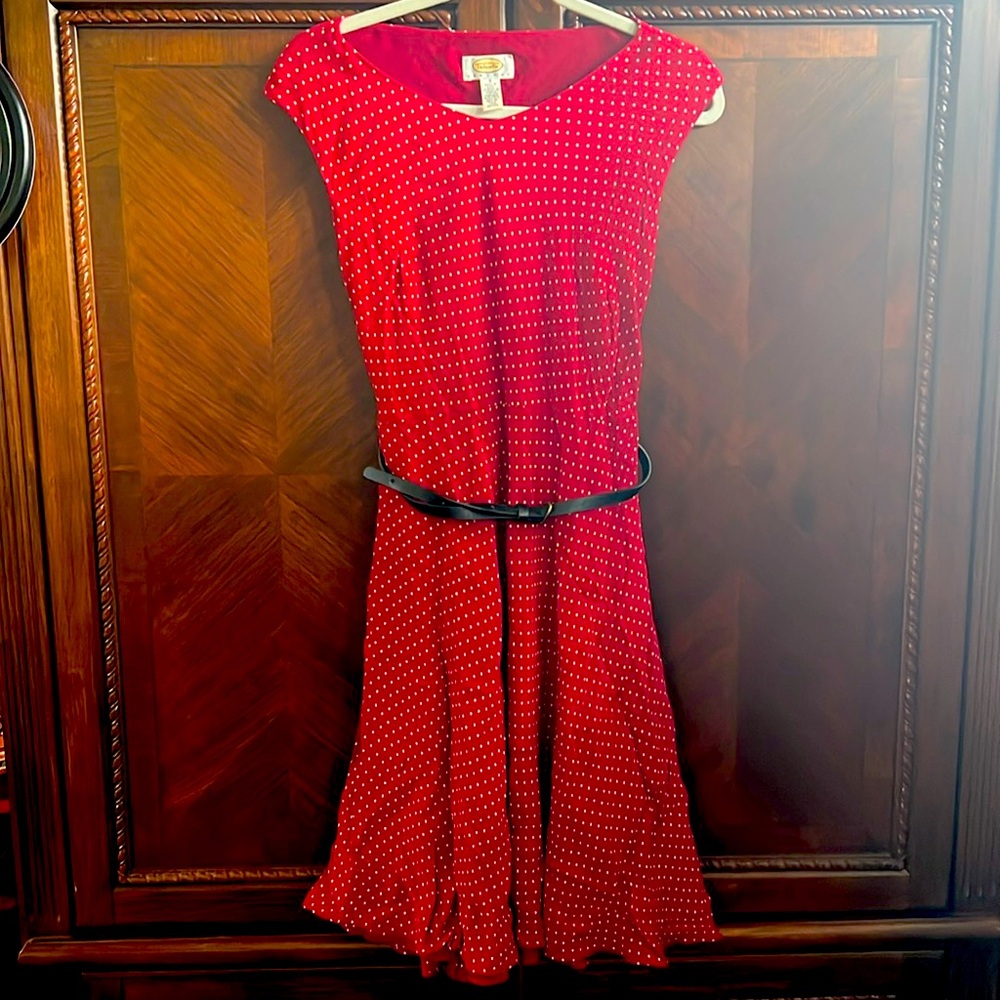 Women’s red and White polka dot mid length dress